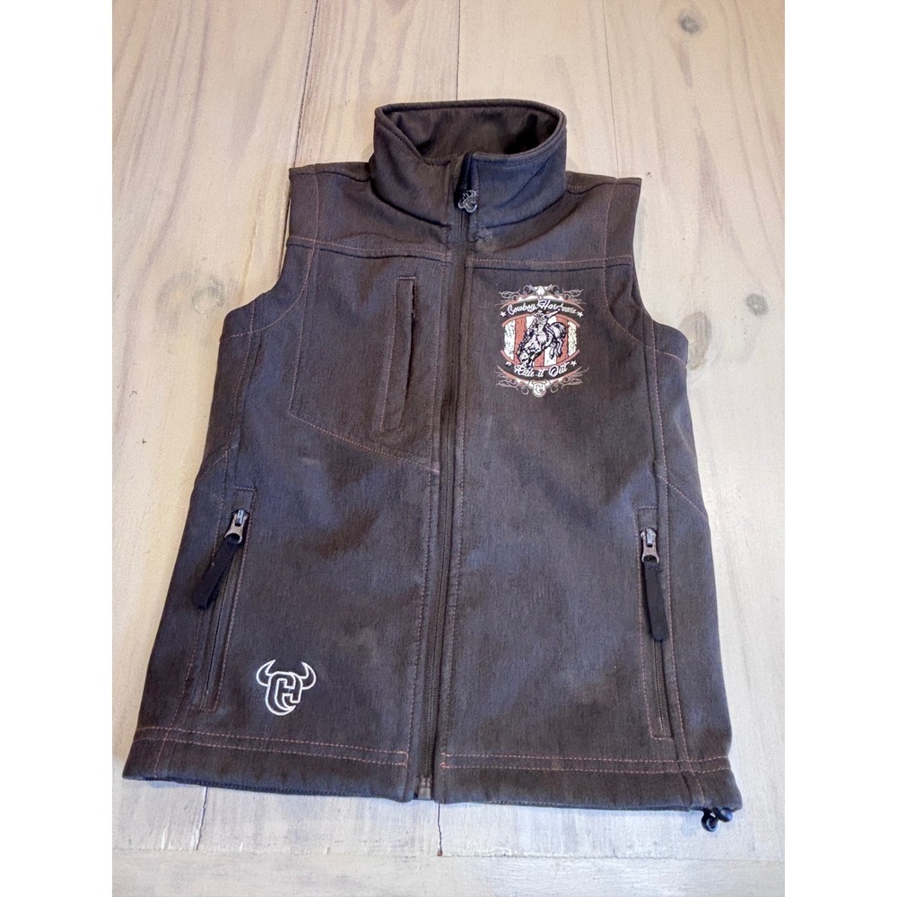 Cowboy Hardware Kids Brown Ride It Out Embroidered Fleece Vest SZ 6 Rodeo Roping